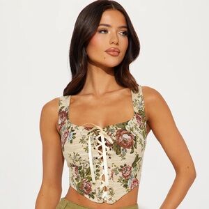 Renaissance Come Around Jacquard Corset Top - Taupe/combo